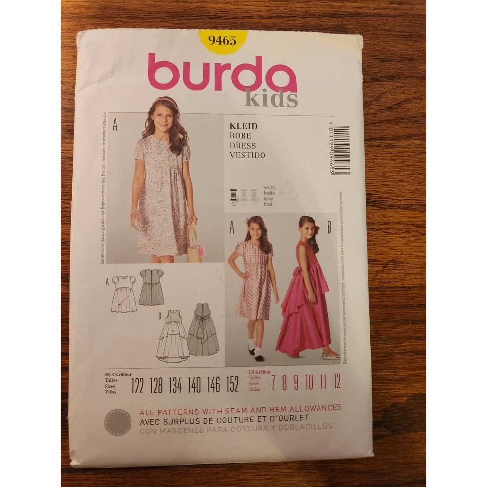 Burda Kids 9465 Sewing Pattern Girls Dress High-Low Ruffle Size 7-12 Easy Uncut